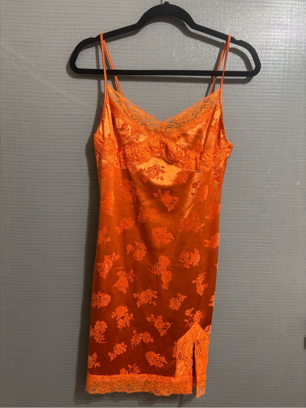 Motel Rocks Orange Satin Lace-Trim Slip Dress